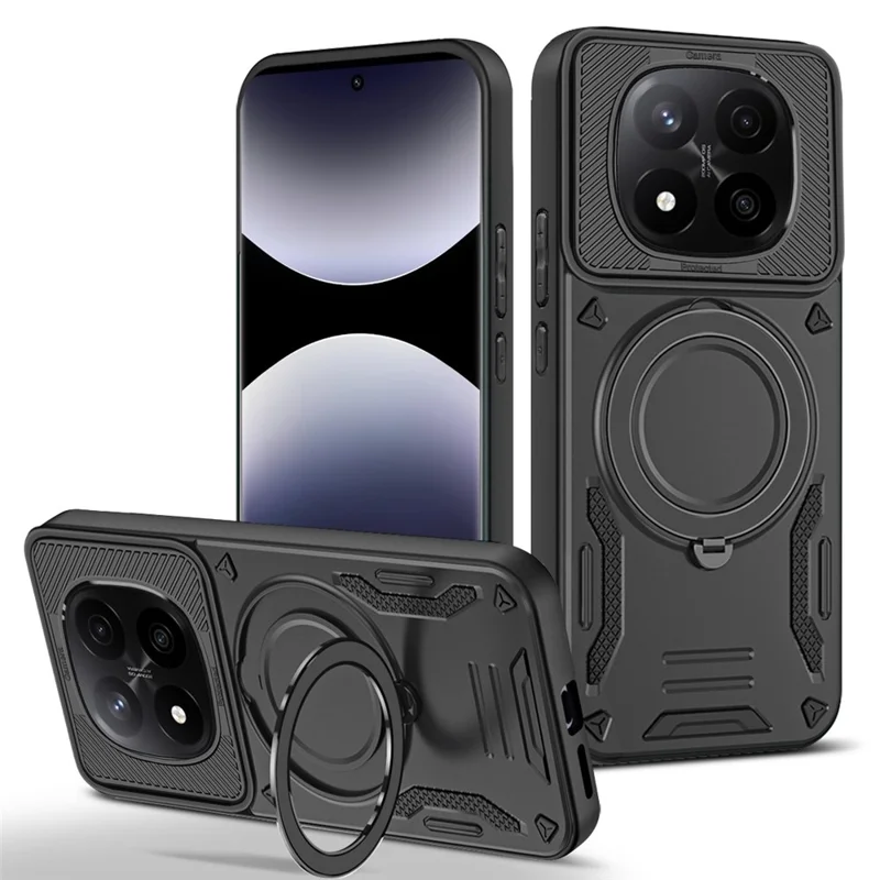 Capa Compatível com Xiaomi Redmi Note 14 Pro+ 5G com MagSafe, Resistente a Choques, TPU + PC, Capa Traseira com Suporte - Preta