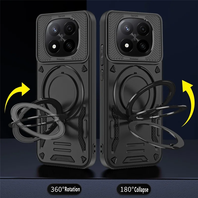 Capa Compatível com Xiaomi Redmi Note 14 Pro+ 5G com MagSafe, Resistente a Choques, TPU + PC, Capa Traseira com Suporte - Preta