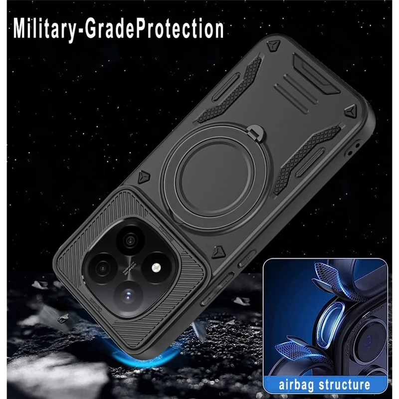 Capa Compatível com Xiaomi Redmi Note 14 Pro+ 5G com MagSafe, Resistente a Choques, TPU + PC, Capa Traseira com Suporte - Preta