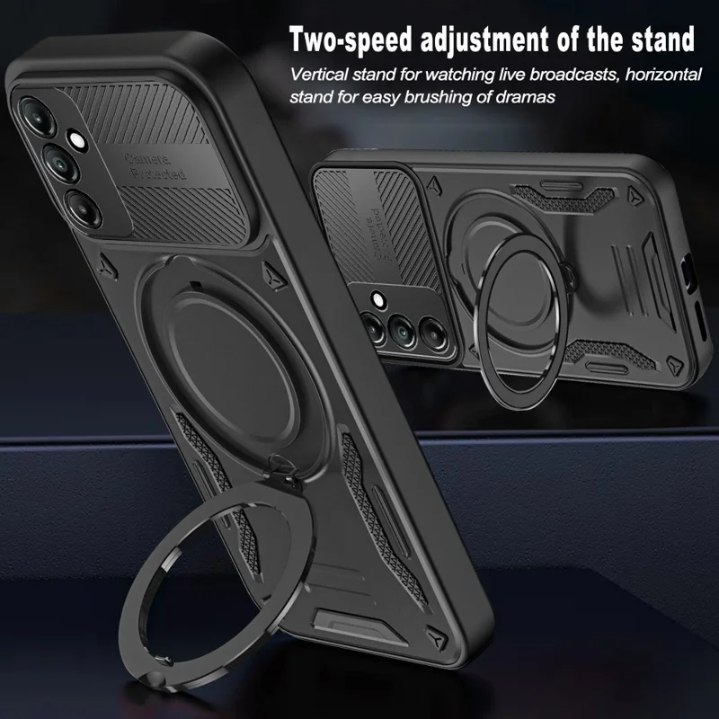 For Samsung Galaxy S23 FE Magnetic Case Shockproof TPU + PC Phone Back Cover with Kickstand - Black