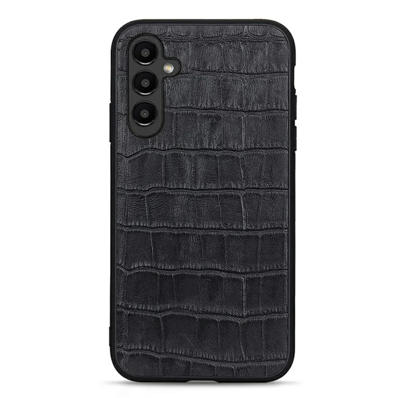 Coque de téléphone portable antidéflagrante pour Samsung Galaxy A14 5G / A14 4G, étui de protection en cuir véritable avec texture crocodile - Noir