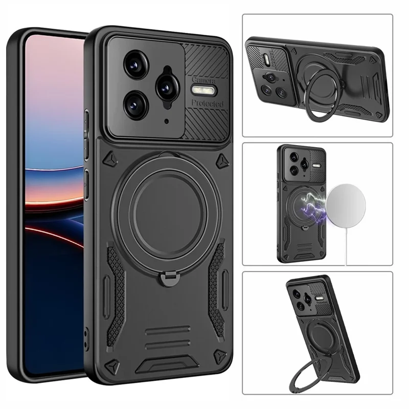 Telefoonhoesje voor Xiaomi Poco F7 Ultra 5G / Redmi K80 Pro 5G, compatibel met MagSafe, stootvrij TPU + PC telefoonhoesje met standaard - Zwart