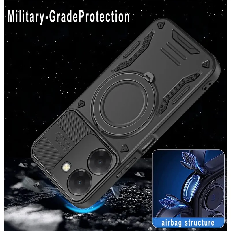 Funda compatible con MagSafe para Xiaomi Redmi A5 NFC (UE) (173,45 mm), cubierta trasera de teléfono a prueba de golpes de TPU + PC con soporte, color negro