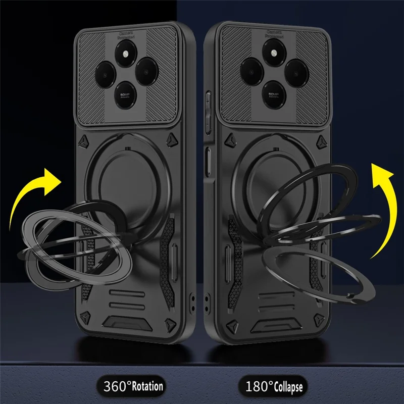 For Xiaomi Redmi 14C 5G Magnetic Case Shockproof TPU + PC Phone Back Cover with Kickstand - Black