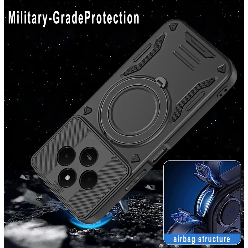 For Xiaomi Redmi 14C 5G Magnetic Case Shockproof TPU + PC Phone Back Cover with Kickstand - Black