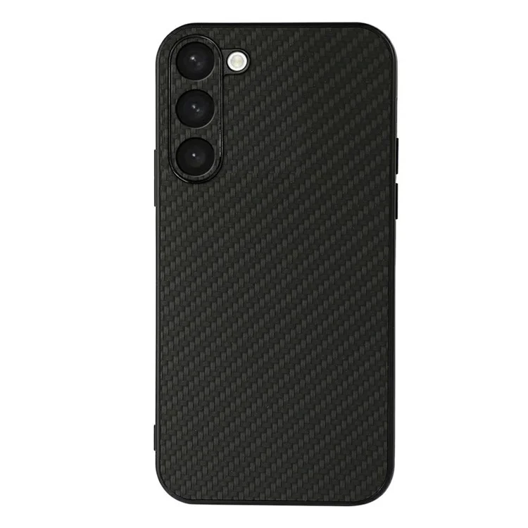 For Samsung Galaxy S23 Carbon Fiber Texture Phone Case Anti-scratch PU Leather Coated TPU Back Cover - Black