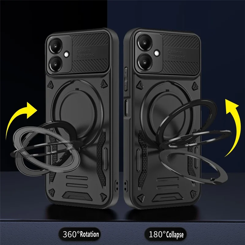 For Samsung Galaxy A07 5G Magnetic Case Shockproof TPU + PC Phone Back Cover with Kickstand - Black