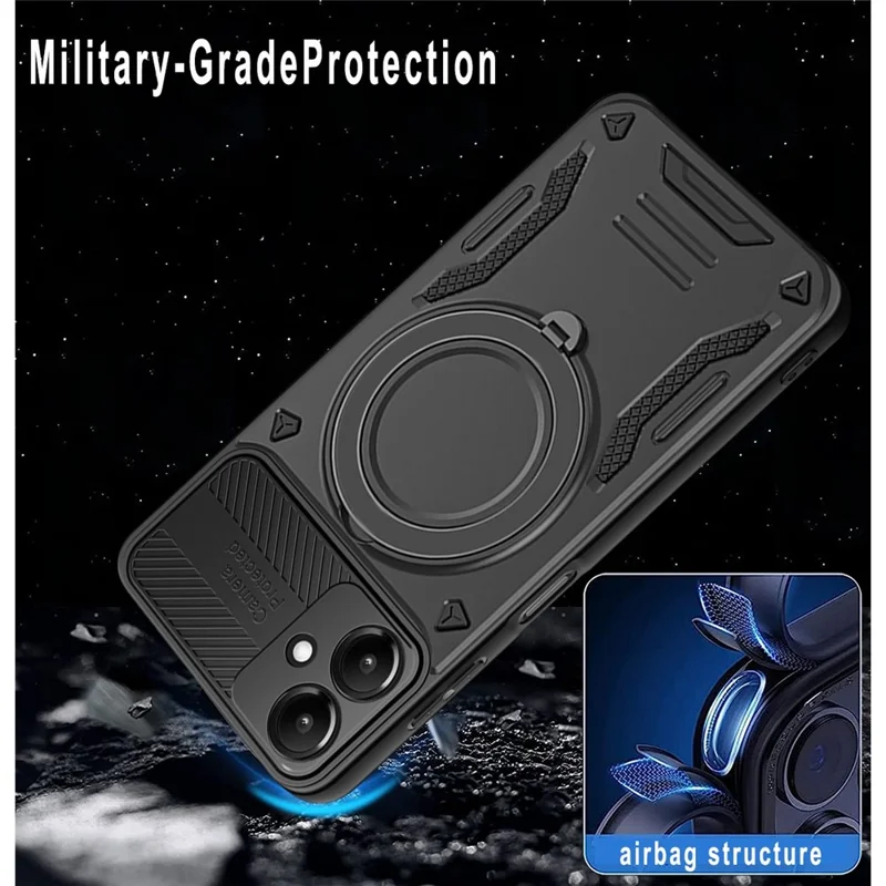 For Samsung Galaxy A07 5G Magnetic Case Shockproof TPU + PC Phone Back Cover with Kickstand - Black