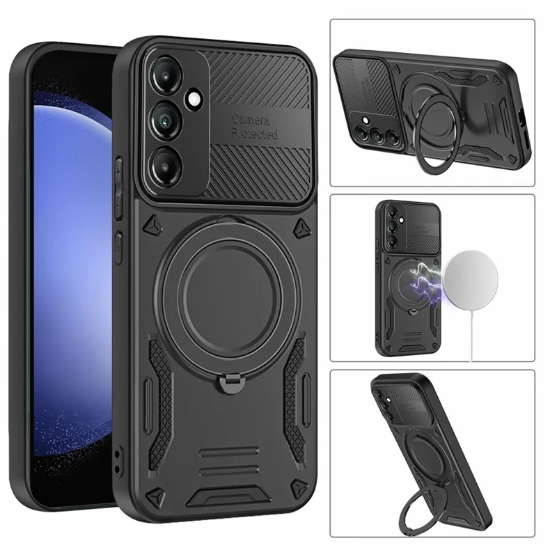 For Samsung Galaxy S25 FE Magnetic Case Shockproof TPU + PC Phone Back Cover with Kickstand - Black