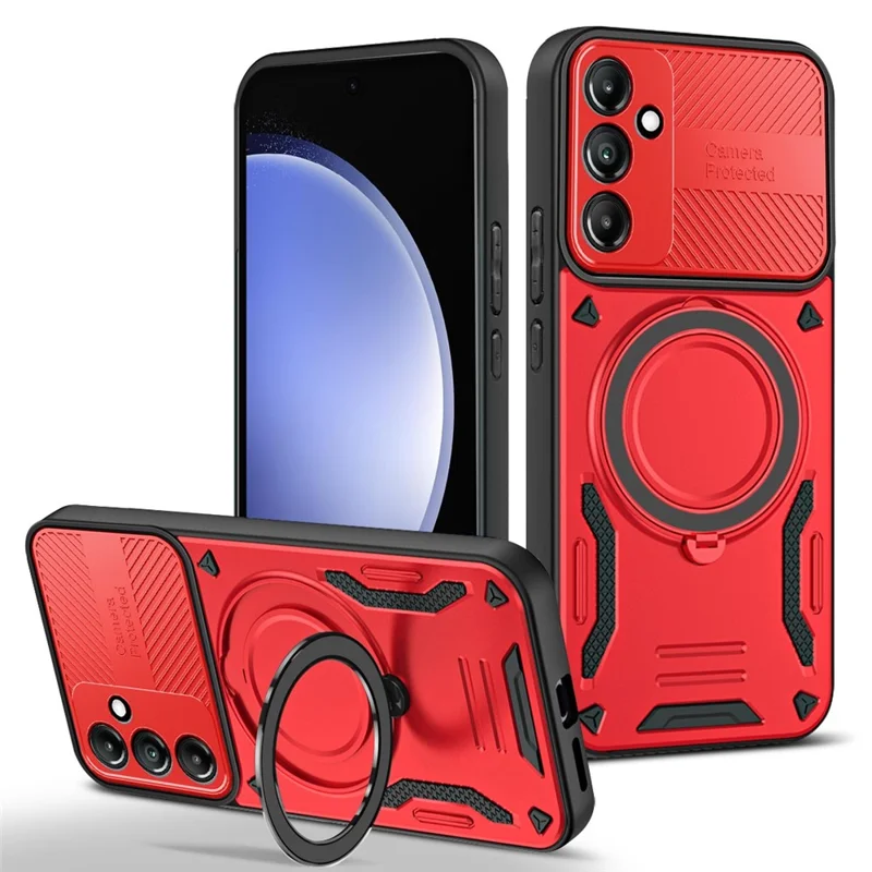 For Samsung Galaxy S25 FE Magnetic Case Shockproof TPU + PC Phone Back Cover with Kickstand - Red