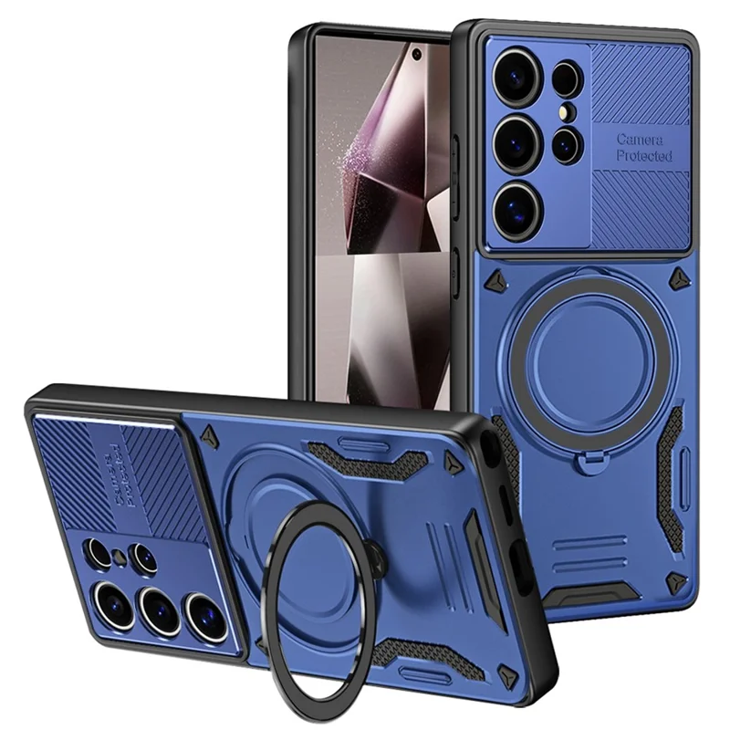 For Samsung Galaxy S25 Ultra Magnetic Case Shockproof TPU + PC Phone Back Cover with Kickstand - Blue