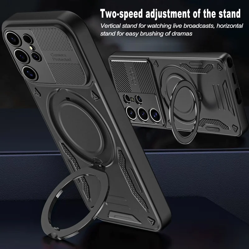 For Samsung Galaxy S25 Ultra Magnetic Case Shockproof TPU + PC Phone Back Cover with Kickstand - Blue
