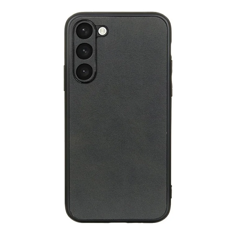 Mobile Phone Case for Samsung Galaxy S23, Cowhide Texture Dustproof Anti-Scratch Hard PC+TPU+PU Leather Phone Cover - Black