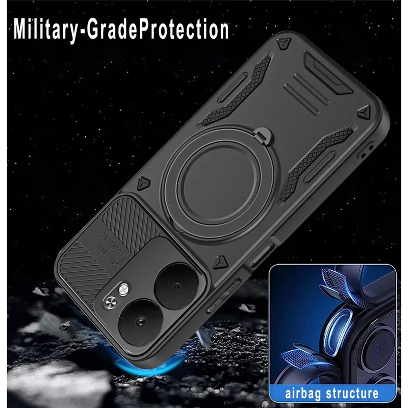 Étui Oppo A5x 5G compatible avec MagSafe, coque de protection en TPU + PC avec support - Noir