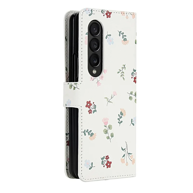 For Samsung Galaxy Z Fold4 5G Wallet Case Rhombic Floral Design Leather Flip Phone Cover with Strap - A1