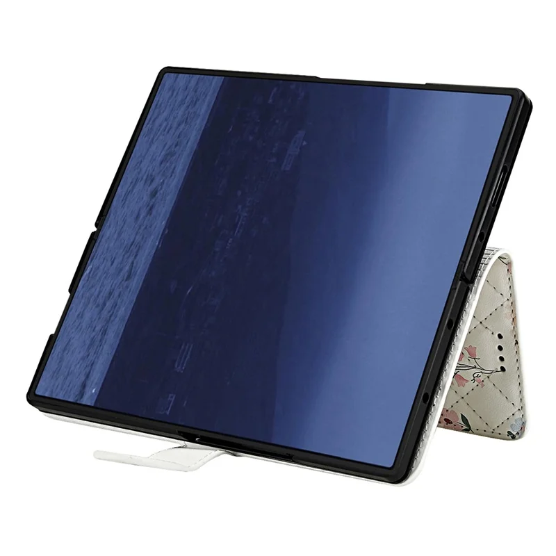 For Samsung Galaxy Z Fold4 5G Wallet Case Rhombic Floral Design Leather Flip Phone Cover with Strap - A1