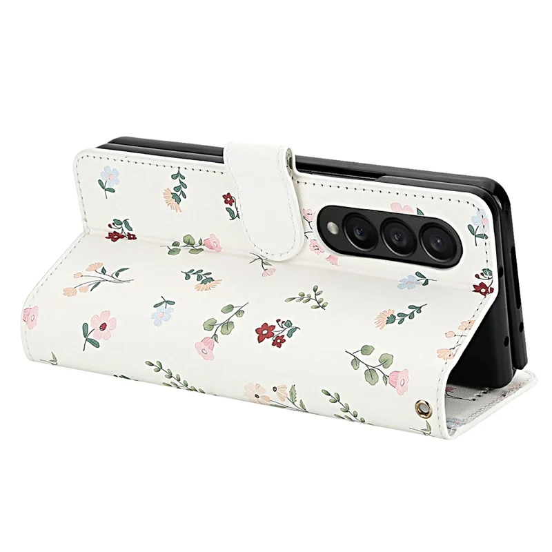 For Samsung Galaxy Z Fold4 5G Wallet Case Rhombic Floral Design Leather Flip Phone Cover with Strap - A1
