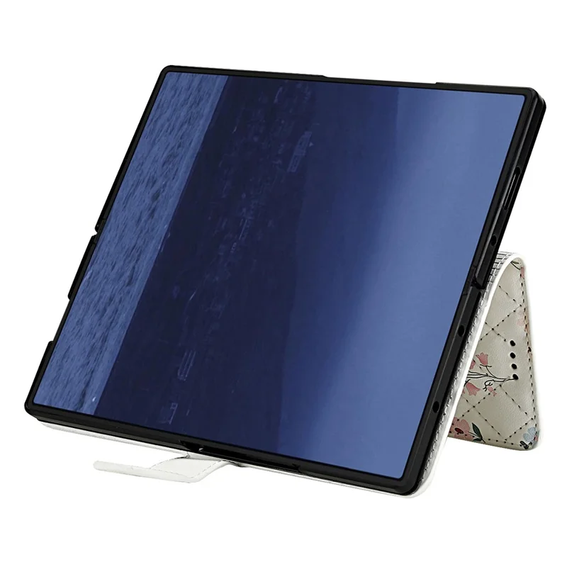 For Samsung Galaxy Z Fold5 5G Wallet Case Rhombic Floral Design Leather Flip Phone Cover with Strap - A1