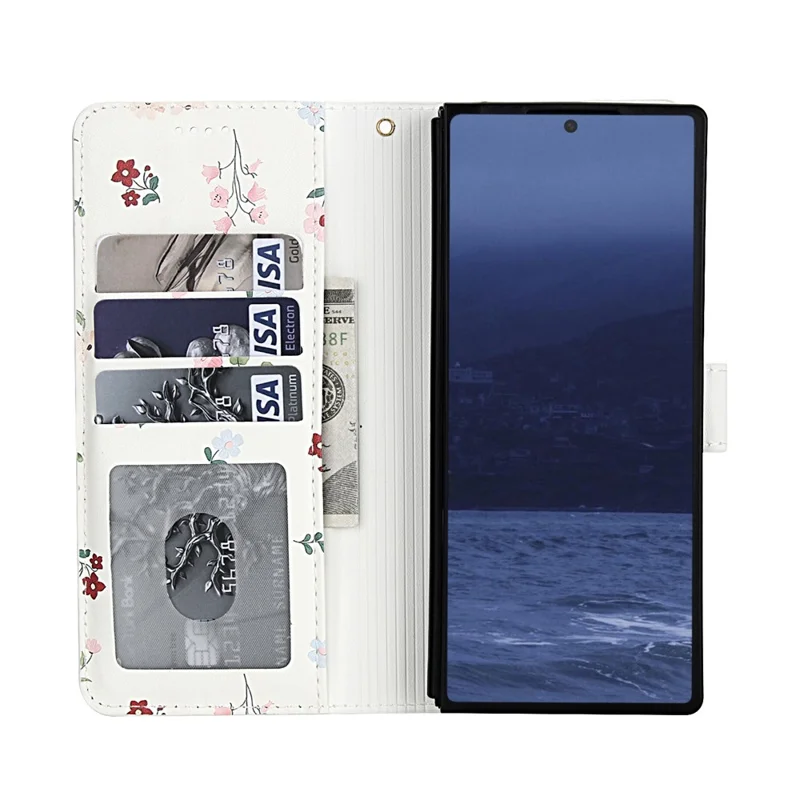 For Samsung Galaxy Z Fold6 5G Wallet Case Rhombic Floral Design Leather Flip Phone Cover with Strap - A1