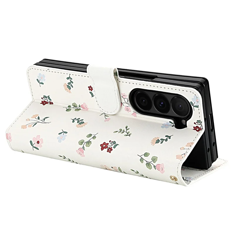 For Samsung Galaxy Z Fold6 5G Wallet Case Rhombic Floral Design Leather Flip Phone Cover with Strap - A1