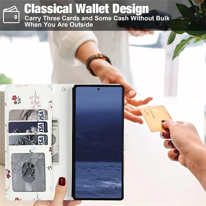 For Samsung Galaxy Z Fold6 5G Wallet Case Rhombic Floral Design Leather Flip Phone Cover with Strap - A1