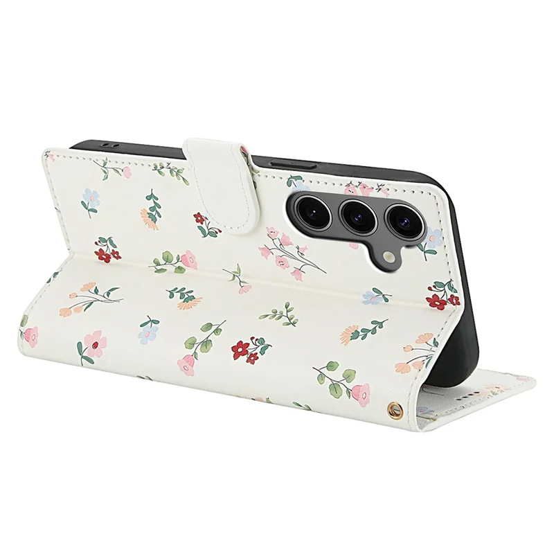 För Samsung Galaxy S26+ plånboksfodral med rombisk blommönstring Läderfodral med rem - A1