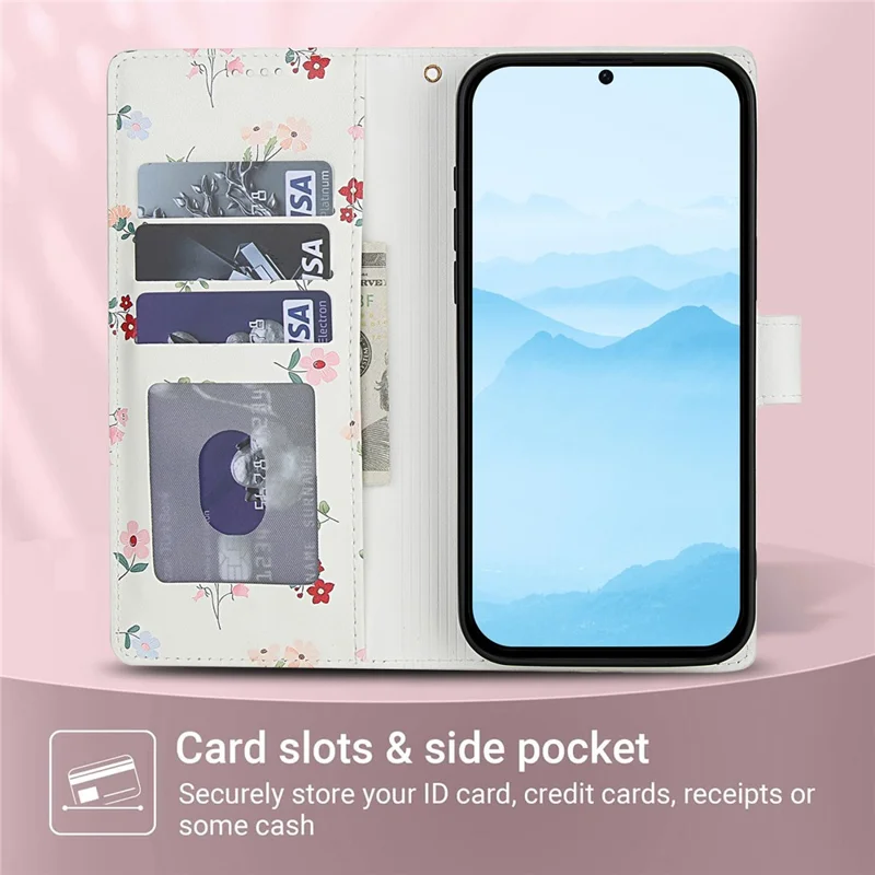 För Samsung Galaxy S26+ plånboksfodral med rombisk blommönstring Läderfodral med rem - A1