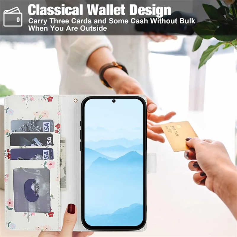 For Samsung Galaxy S26 Wallet Case Rhombic Floral Design Leather Flip Phone Cover with Strap - A1