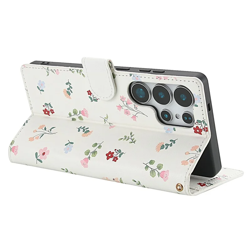 For Samsung Galaxy S26 Ultra Wallet Case Rhombic Floral Design Leather Flip Phone Cover with Strap - A1