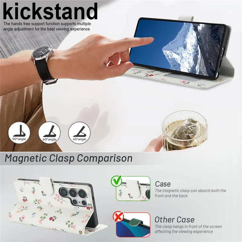 For Samsung Galaxy S26 Ultra Wallet Case Rhombic Floral Design Leather Flip Phone Cover with Strap - A1