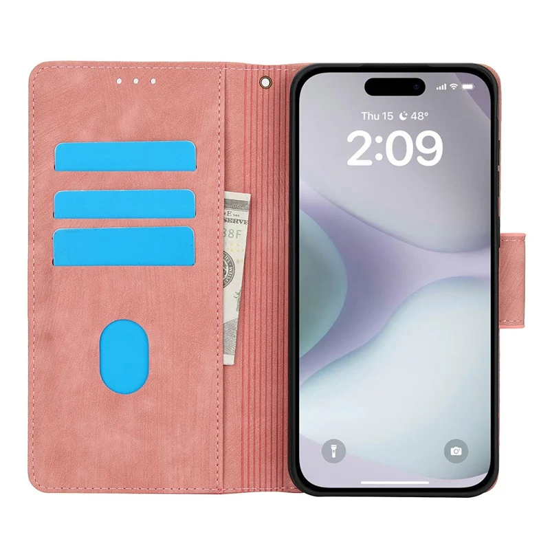 iPhone 17 Pro Hülle Blume Schmetterling Leder Brieftasche Handyhülle mit Handschlaufe - Pink