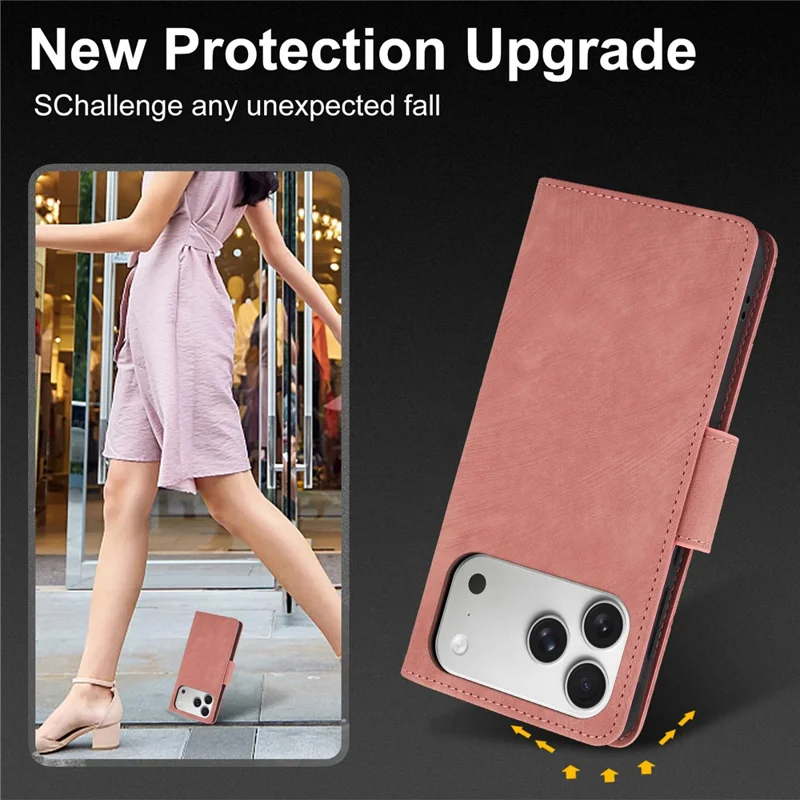 iPhone 17 Pro Hülle Blume Schmetterling Leder Brieftasche Handyhülle mit Handschlaufe - Pink