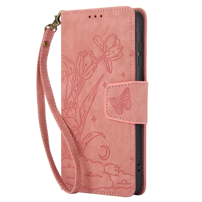 SY-001 For iPhone Air Case Flower Butterfly Leather Wallet Phone Cover with Hand Strap - Pink