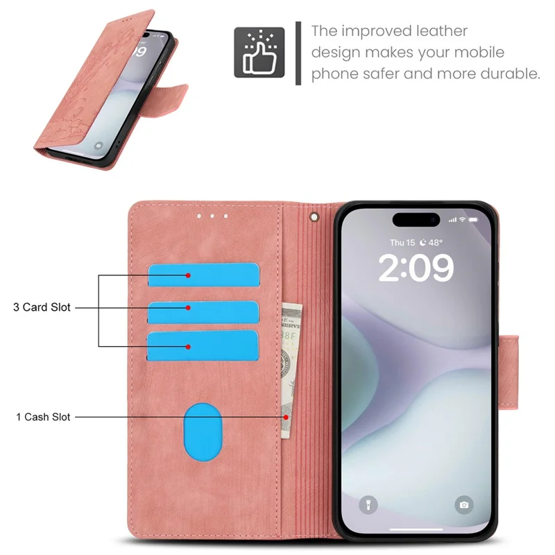 SY-001 For iPhone Air Case Flower Butterfly Leather Wallet Phone Cover with Hand Strap - Pink