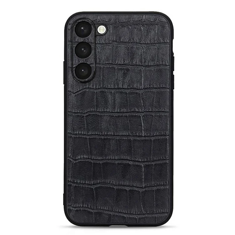 Для Samsung Galaxy S23 Genuine Leather Crocodile Texture Protective Phone Case Anti-fall Cell Phone Back Cover - Black