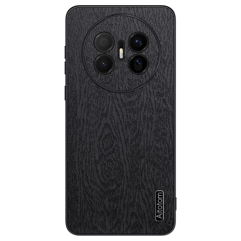 För Huawei Mate 70 Air-hölje med trästruktur, PU-läderbelagd PC- och TPU-telefonhölja - Svart