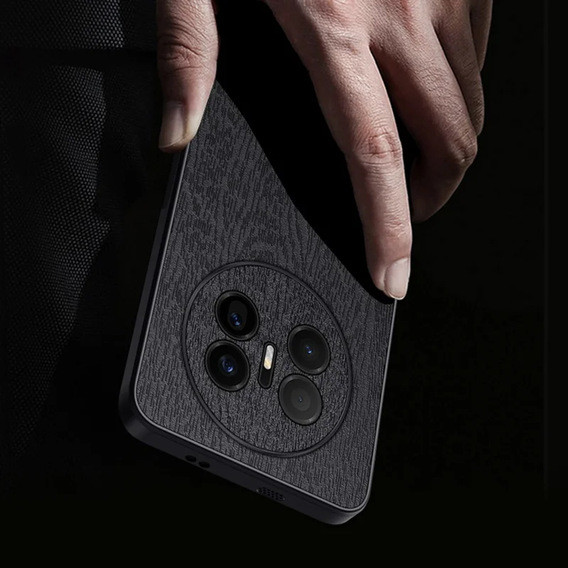 För Huawei Mate 70 Air-hölje med trästruktur, PU-läderbelagd PC- och TPU-telefonhölja - Svart