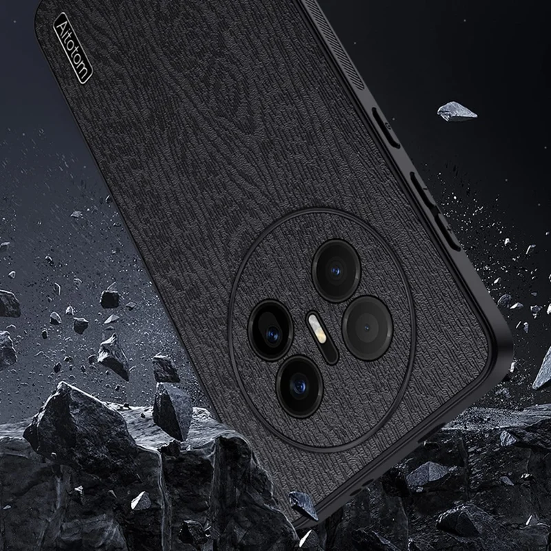 För Huawei Mate 70 Air-hölje med trästruktur, PU-läderbelagd PC- och TPU-telefonhölja - Svart