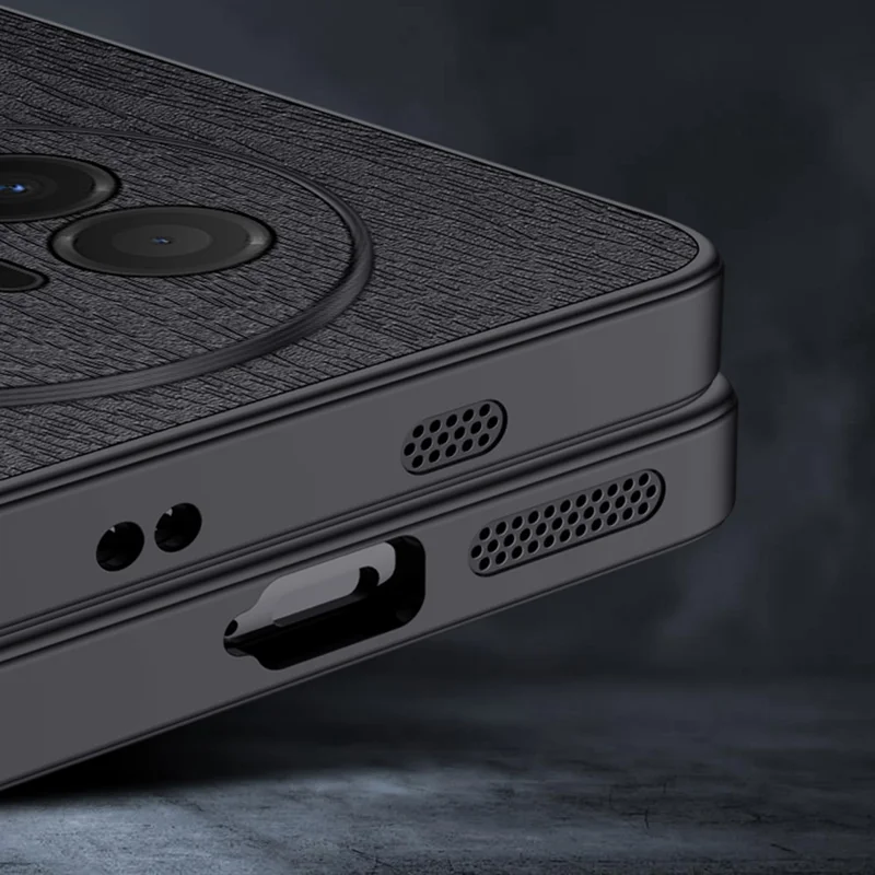 För Huawei Mate 70 Air-hölje med trästruktur, PU-läderbelagd PC- och TPU-telefonhölja - Svart