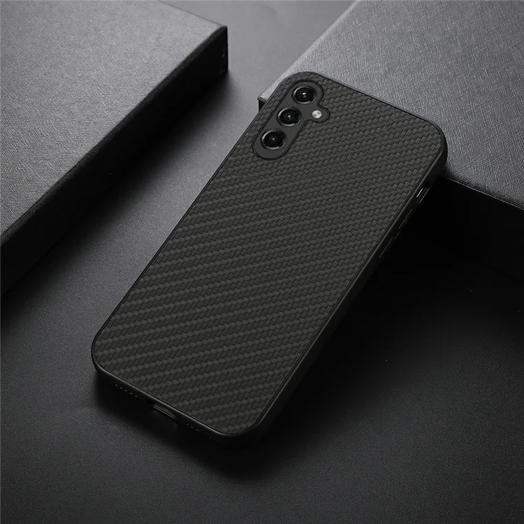 Für Samsung Galaxy A14 5G / A14 4G Carbon Fiber Texture Phone Case PU Leather Coated TPU Scratch-resistant Mobile Phone Back Cover - Schwarz