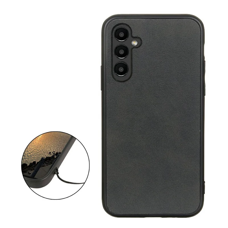 Anti-scratch Phone Case for Samsung Galaxy A14 5G / A14 4G , Cowhide Texture Hard PC+TPU+PU Leather Protective Cell Phone Cover - Black