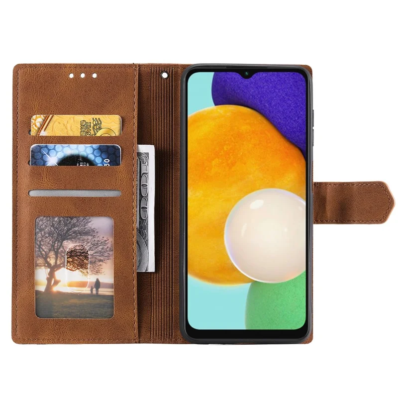 För Samsung Galaxy S26+ Läderfodral Sömmar Plånboksfodral med Handloksrem - Brun