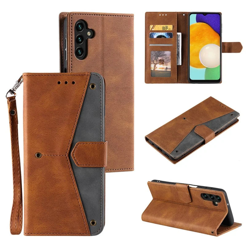 För Samsung Galaxy S26+ Läderfodral Sömmar Plånboksfodral med Handloksrem - Brun