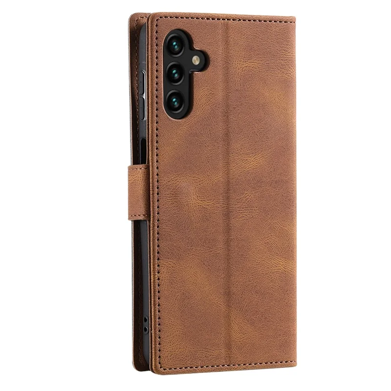 För Samsung Galaxy S26+ Läderfodral Sömmar Plånboksfodral med Handloksrem - Brun