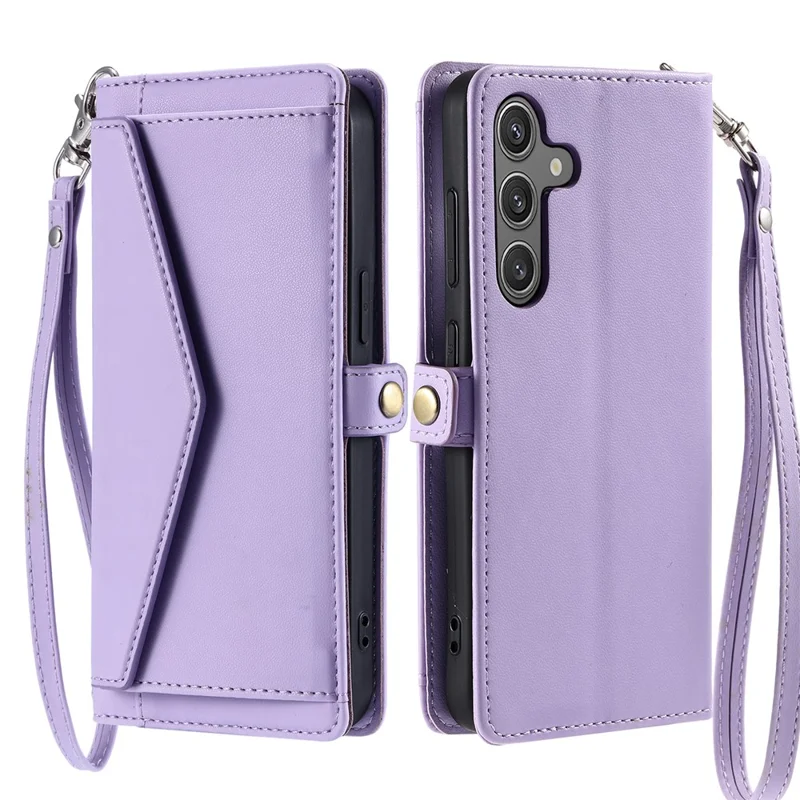 For Samsung Galaxy S26+ Leather Case with Wrist Strap Wallet Stand Phone Cover - Purple