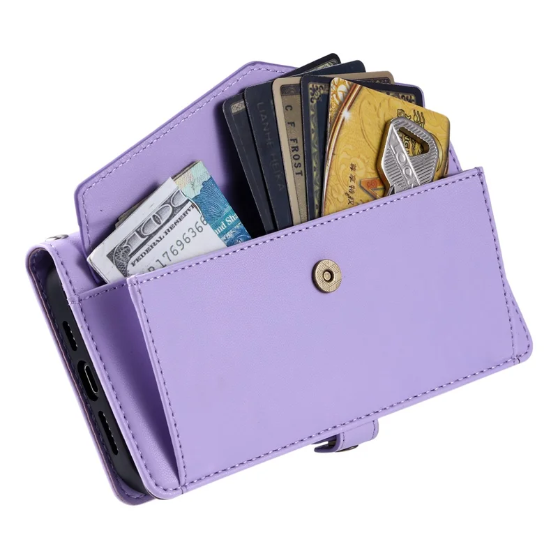 For Samsung Galaxy S26+ Leather Case with Wrist Strap Wallet Stand Phone Cover - Purple