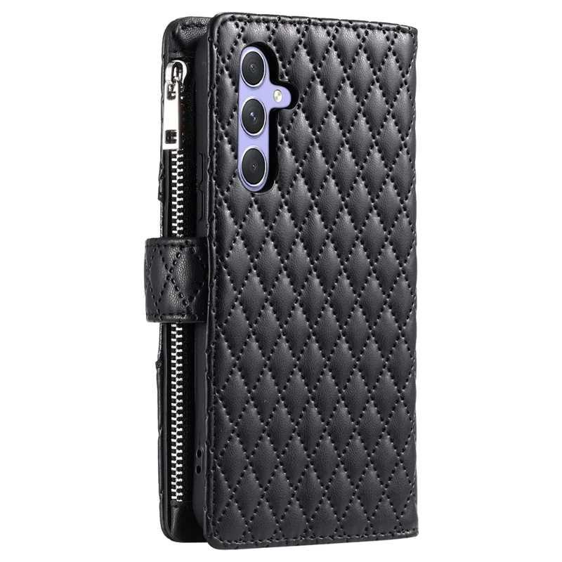 For Samsung Galaxy S26+ Case Zipper Pocket Glitter Leather Phone Cover with Wrist Strap - Black