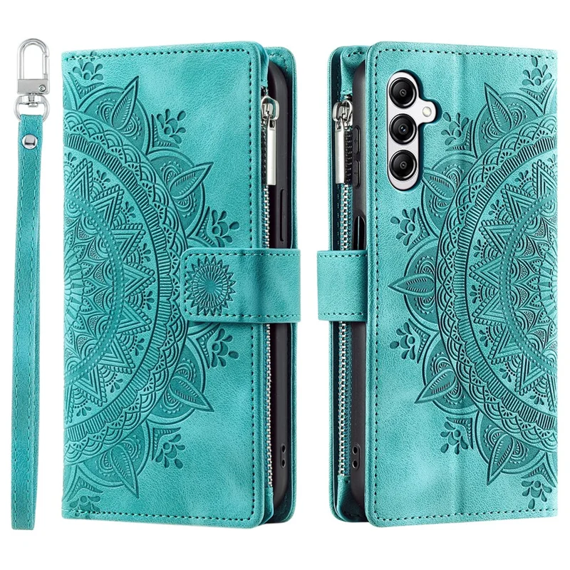 For Samsung Galaxy S26+ Wallet Case Mandala Flower Pattern PU Leather Phone Cover with Wrist Strap - Mint Green