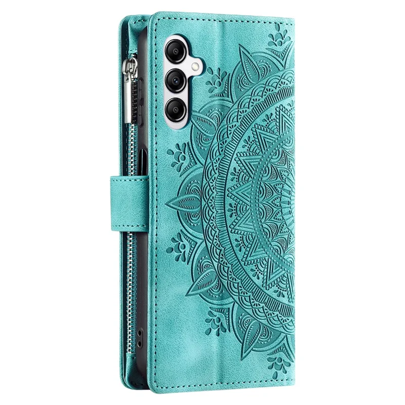 For Samsung Galaxy S26+ Wallet Case Mandala Flower Pattern PU Leather Phone Cover with Wrist Strap - Mint Green