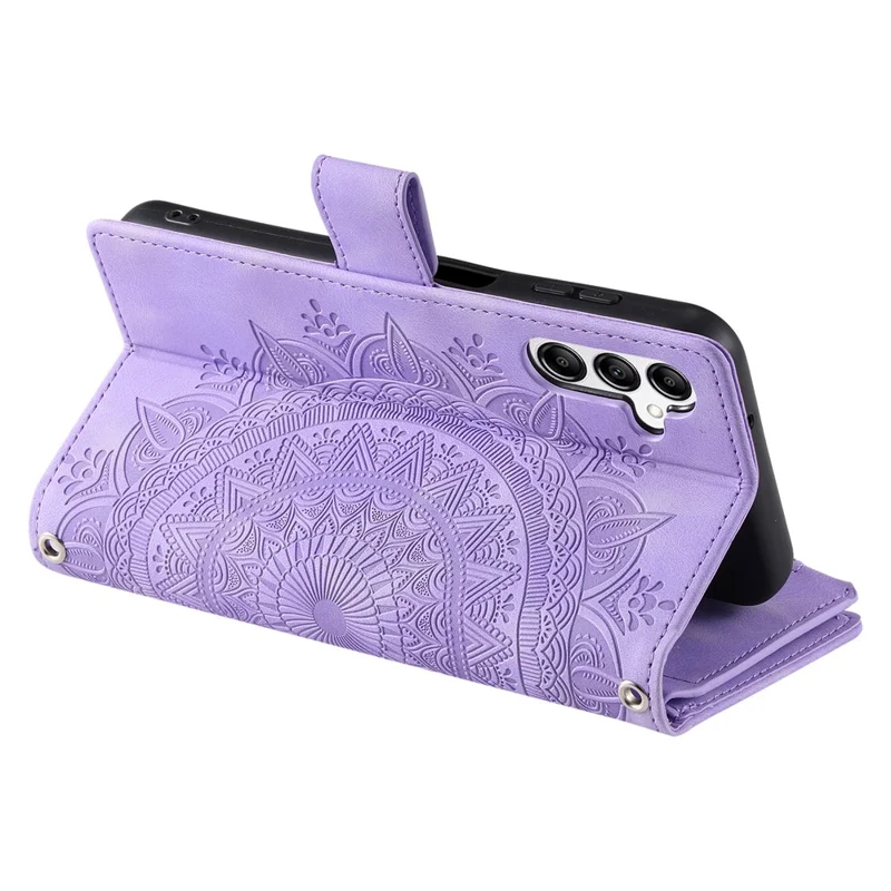 For Samsung Galaxy S26+ Wallet Case Mandala Flower Pattern PU Leather Phone Cover with Wrist Strap - Purple